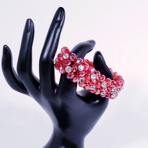 Red and Rhinestone Beaded Sparkly Bracelet